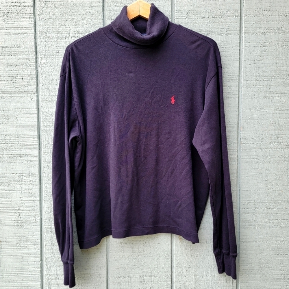 y2k Ralph Lauren 100% Cotton Turtleneck Embroidered Logo size XL Navy